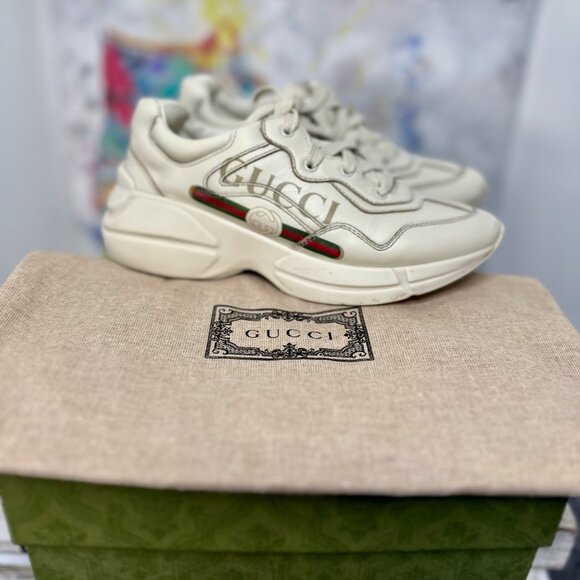 Gucci Rhyton Logo Leather Sneakers White - Picture 7 of 7